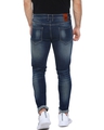 Shop Men's Slim Fit Solid Front Applique Stretch Stylish New Trends Blue Denim Jeans-Design