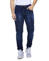 Shop Men's Slim Fit Solid Stretch Stylish New Trends Blue Denim Jeans-Front