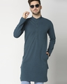 Shop Men's Green Cotton Relaxed Fit Mid Kurta-Front