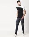 Shop Men's Sport Sleeve Colorblock T-shirt(Black-White)-Full