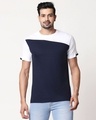 Shop Men's Sport Sleeve Colorblock T-Shirt (Navy Blue-White)-Front