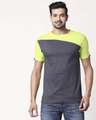 Shop Men's Sport Sleeve Colorblock T-shirt(Nimbus Grey-Neon Green)-Front