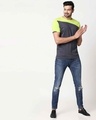 Shop Men's Sport Sleeve Colorblock T-shirt(Nimbus Grey-Neon Green)