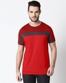 Shop Men's Sporty Three Chest Panel  T-shirt (Scarlet Red-Nimbus Grey-Bold Red)-Front