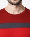Shop Men's Sporty Three Chest Panel  T-shirt (Scarlet Red-Nimbus Grey-Bold Red)