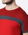 Shop Men's Sporty Three Chest Panel  T-shirt (Scarlet Red-Nimbus Grey-Bold Red)