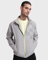 Shop Men's Steel Grey Printed Windcheater Jacket-Front