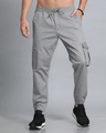 Shop Men's Stone Grey Slim Fit Cargo Joggers-Front