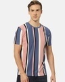 Shop Men's Stylish Striped Round Neck Casual T-Shirt-Front