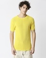 Shop Men's Sunny Yellow Knitted Slim Fit T-shirt-Front