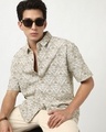 Shop Men's Tan Brown All Over Printed Oversized Shirt-Front