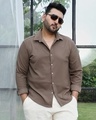 Shop Men's Tan Brown Textured Oversized Plus Size Shirt-Front