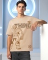 Shop Men's Taupe Brown The Thing Graphic Printed Oversized T-shirt-Front