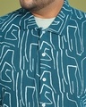 Shop Men's Teal Blue Abstract Lines Printed Oversized Plus Size Shirt