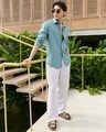 Shop Men's Teal Blue Linen Shirt-Full
