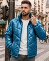 Shop Men's Teal Blue Oversized Puffer Jacket-Front