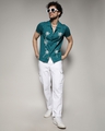 Shop Men's Teal Blue Palm Tree Embroidered Shirt-Full