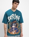 Shop Men's Titan Blue Sasuke Graphic Printed Oversized T-shirt-Front