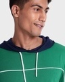 Shop Men's Green & Blue Color Block Hoodie T-shirt