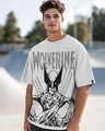Shop Men's Vapour Blue Wolverine Graphic Print Oversized T-shirt-Front