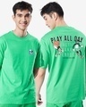 Shop Men's Varsity Green Play All Day Typography Oversized T-shirt-Front