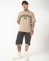 Shop Men's Warm Taupe Brown Superman Varsity Graphic Printed Oversized T-shirt