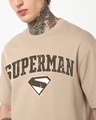Shop Men's Warm Taupe Brown Superman Varsity Graphic Printed Oversized T-shirt