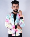 Shop Men's White Abstract Printed Relaxed Fit Velvet Jacket-Front