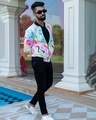 Shop Men's White Abstract Printed Relaxed Fit Velvet Jacket