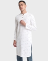 Shop Men's White All Over Crow Printed Relaxed Fit Long Kurta-Front