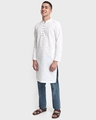 Shop Men's White All Over Crow Printed Relaxed Fit Long Kurta-Full