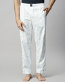 Shop Men's White & Blue All Over Leaf Printed Pyjamas-Front