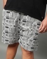 Shop Men's White All Over Newspaper Printed Plus Size Boxers-Front