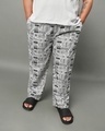 Shop Men's White All Over Newspaper Printed Plus Size Pyjamas-Front