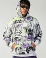 Shop Men's White All Over Printed Oversized Hoodies-Front