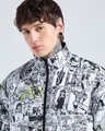 Shop Men's White & Black All Over Printed Oversized Reversible Zipper Puffer Jacket-Full