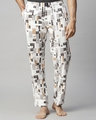 Shop Men's White All Over Printed Pyjamas-Front