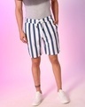 Shop Men's White and Blue Striped Drawstring Shorts-Front