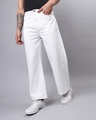 Shop Men's White Baggy Wide Leg Jeans-Front