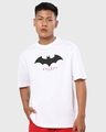 Shop Men's White Batman Outline Logo Graphic Printed Oversized T-shirt-Front