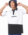 Shop Men's White & Black Color Block Oversized Polo T-shirt-Front