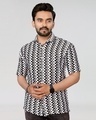 Shop Men's White & Black Embroidered Relaxed Fit Crochet Shirt-Front