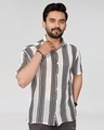 Shop Men's White & Black Embroidered Relaxed Fit Crochet Shirt-Front