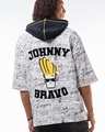 Shop Men's White & Black Johny Bravo All Over Printed Oversized Hoodie T-shirt-Front