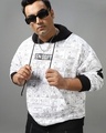 Shop Men's White & Black Snoopy All Over Printed Plus Size Oversized Hoodies-Front
