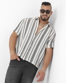Shop Men's White & Black Striped Oversized Plus Size Shirt-Front