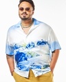 Shop Men's White & Blue All Over Printed Oversized Plus Size Shirt-Front