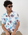 Shop Men's White & Blue All Over Printed Oversized Shirt-Front