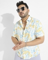 Shop Men's White & Blue All Over Printed Plus Size Shirt-Front
