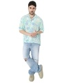 Shop Men's White & Blue All Over Tropical Printed Relaxed Fit Shirt-Full